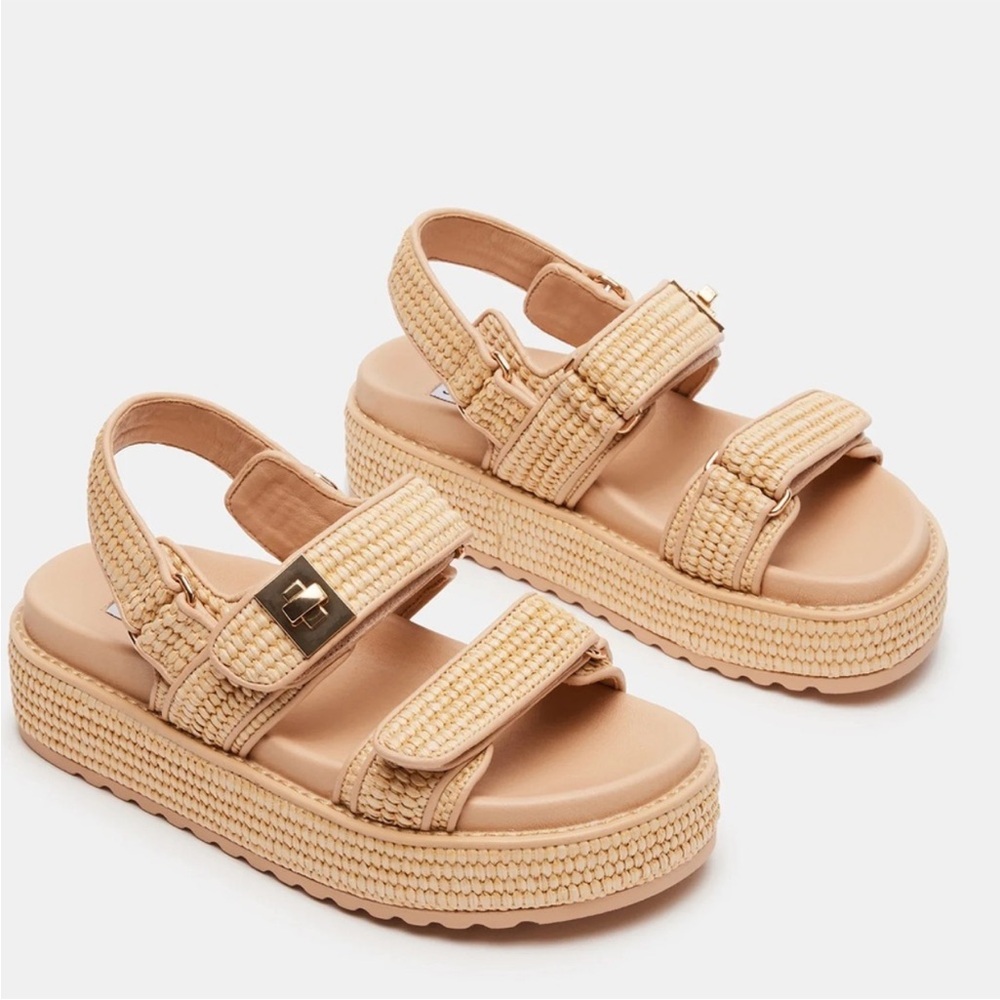 Steve Madden Beige-Tan Woven Platform Sandals